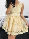 A-line V-neck Lace Short/Mini Short Prom Dresses #Favs020106334