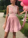 A-line Scoop Neck Silk-like Satin Short/Mini Appliques Lace Short Prom Dresses #Favs020106335