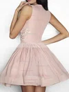 A-line Scoop Neck Silk-like Satin Short/Mini Appliques Lace Short Prom Dresses #Favs020106335