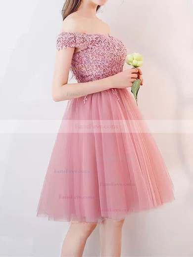 A-line Off-the-shoulder Tulle Short/Mini Appliques Lace Short Prom Dresses #Favs020106336