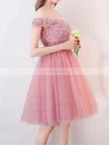 A-line Off-the-shoulder Tulle Short/Mini Appliques Lace Short Prom Dresses #Favs020106336
