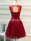 A-line Scoop Neck Lace Tulle Knee-length Beading Short Prom Dresses #Favs020106337
