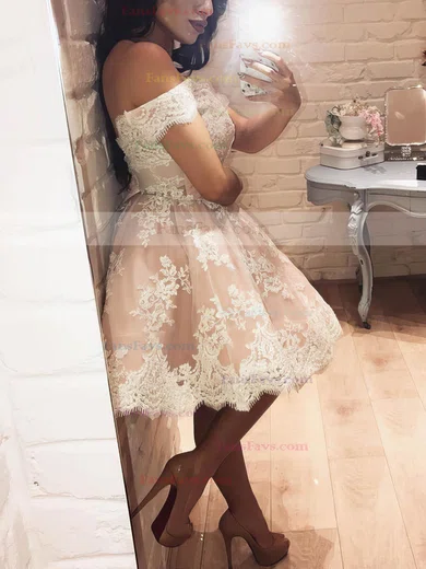 Ball Gown Off-the-shoulder Tulle Short/Mini Appliques Lace Short Prom Dresses #Favs020106339