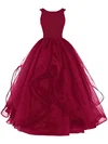 Ball Gown Scoop Neck Organza Floor-length Beading Prom Dresses #Favs020102390