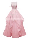 Ball Gown Scoop Neck Organza Floor-length Beading Prom Dresses #Favs020102390