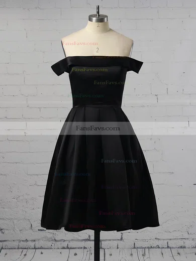 A-line Off-the-shoulder Satin Asymmetrical Ruffles Short Prom Dresses #Favs020106345