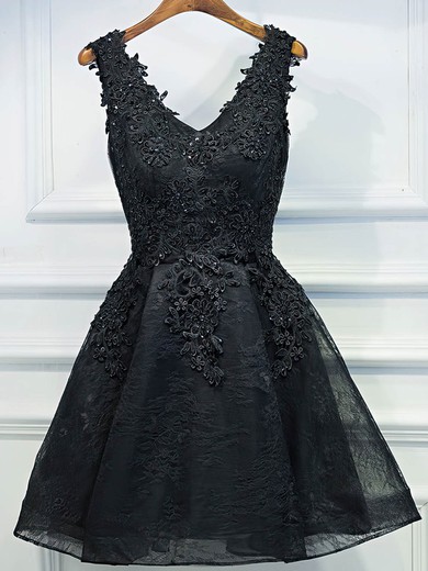 A-line V-neck Lace Short/Mini Appliques Lace Prom Dresses #Favs020106346