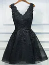 A-line V-neck Lace Short/Mini Appliques Lace Short Prom Dresses #Favs020106346