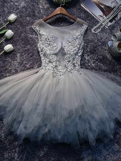 Princess Scoop Neck Tulle Short/Mini Appliques Lace Short Prom Dresses #Favs020106350
