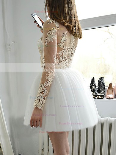 Princess Scoop Neck Tulle Short/Mini Appliques Lace Short Prom Dresses #Favs020106351