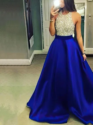 Ball Gown Halter Satin Floor-length Beading Prom Dresses #Favs020102391 Ball Gown Halter Satin Floor-length Beading Prom Dresses #Favs020102391
