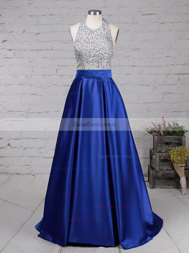 Ball Gown Halter Satin Floor-length Beading Prom Dresses #Favs020102391