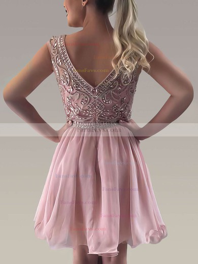A-line Scoop Neck Tulle Chiffon Knee-length Sequins Prom Dresses #Favs020106356