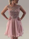 A-line Scoop Neck Tulle Chiffon Knee-length Sequins Short Prom Dresses #Favs020106356