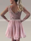 A-line Scoop Neck Tulle Chiffon Knee-length Sequins Short Prom Dresses #Favs020106356