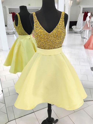 Princess V-neck Satin Short/Mini Beading Prom Dresses #Favs020106358