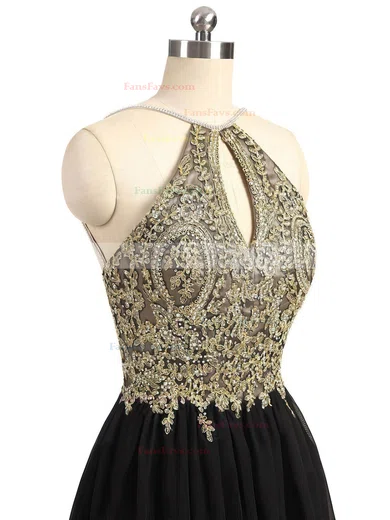 A-line Halter Chiffon Tulle Short/Mini Beading Short Prom Dresses #Favs020106360