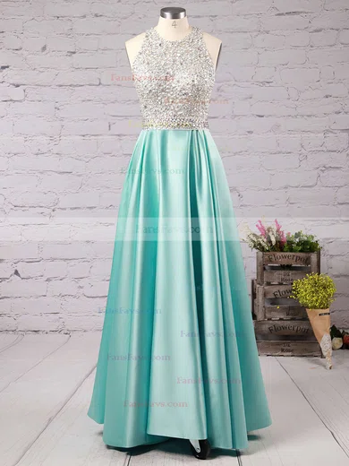 Princess Scoop Neck Satin Floor-length Beading Prom Dresses #Favs020102392