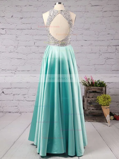 Princess Scoop Neck Satin Floor-length Beading Prom Dresses #Favs020102392