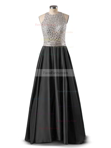 Princess Scoop Neck Satin Floor-length Beading Prom Dresses #Favs020102392