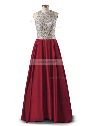 Princess Scoop Neck Satin Floor-length Beading Prom Dresses #Favs020102392