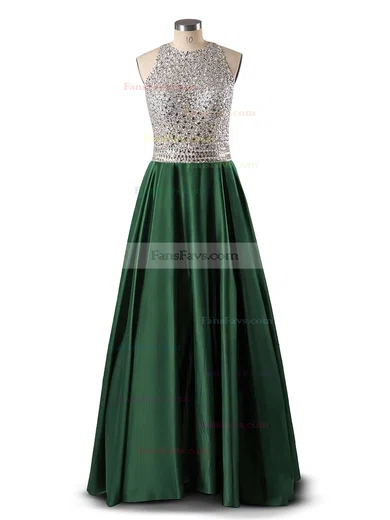 Princess Scoop Neck Satin Floor-length Beading Prom Dresses #Favs020102392