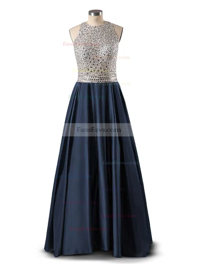 Princess Scoop Neck Satin Floor-length Beading Prom Dresses #Favs020102392