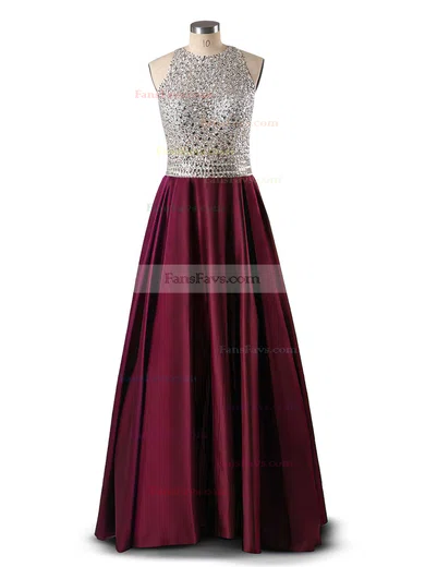 Princess Scoop Neck Satin Floor-length Beading Prom Dresses #Favs020102392