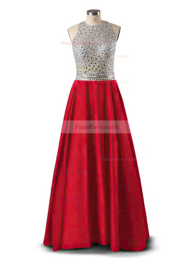 Princess Scoop Neck Satin Floor-length Beading Prom Dresses #Favs020102392