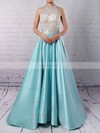 Princess Scoop Neck Satin Floor-length Beading Prom Dresses #Favs020102392