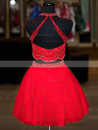 A-line Halter Tulle Short/Mini Beading Short Prom Dresses #Favs020106363