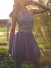 A-line Halter Tulle Short/Mini Beading Short Prom Dresses #Favs020106363