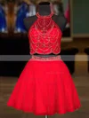 A-line Halter Tulle Short/Mini Beading Short Prom Dresses #Favs020106363