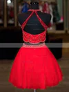 A-line Halter Tulle Short/Mini Beading Short Prom Dresses #Favs020106363