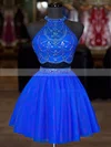A-line Halter Tulle Short/Mini Beading Short Prom Dresses #Favs020106363