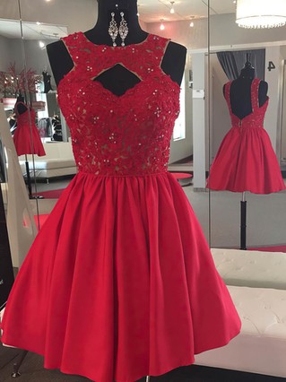 A-line Scoop Neck Satin Tulle Short/Mini Beading Short Prom Dresses #Favs020106364 A-line Scoop Neck Satin Tulle Short/Mini Beading Short Prom Dresses #Favs020106364