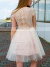 A-line Scoop Neck Lace Tulle Short/Mini Lace Short Prom Dresses #Favs020106367