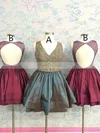 A-line V-neck Taffeta Short/Mini Beading Short Prom Dresses #Favs020106368