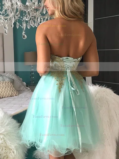 A-line Sweetheart Tulle Short/Mini Beading Short Prom Dresses #Favs020106369