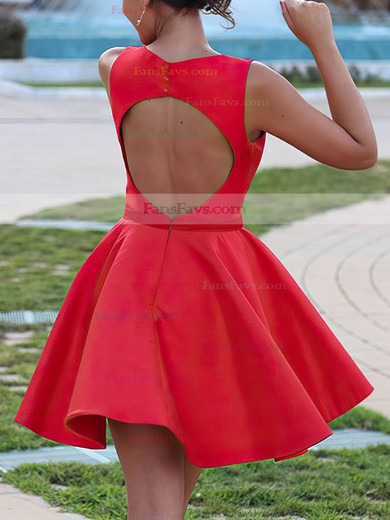 A-line V-neck Satin Short/Mini Ruffles Short Prom Dresses #Favs020106370