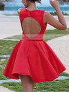 A-line V-neck Satin Short/Mini Ruffles Prom Dresses #Favs020106370