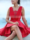 A-line V-neck Satin Short/Mini Ruffles Short Prom Dresses #Favs020106370