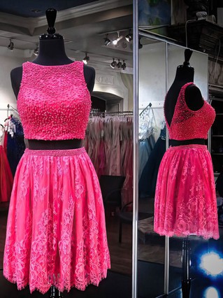 A-line Scoop Neck Lace Tulle Short/Mini Pearl Detailing Short Prom Dresses #Favs020106375 A-line Scoop Neck Lace Tulle Short/Mini Pearl Detailing Short Prom Dresses #Favs020106375