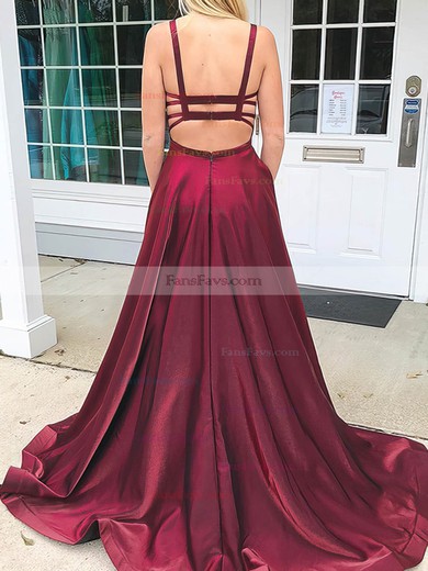 Princess Scoop Neck Satin Sweep Train Prom Dresses #Favs020106400