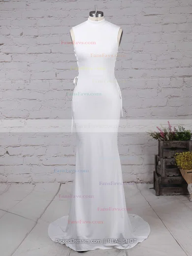 Trumpet/Mermaid High Neck Jersey Sweep Train Prom Dresses #Favs020104593