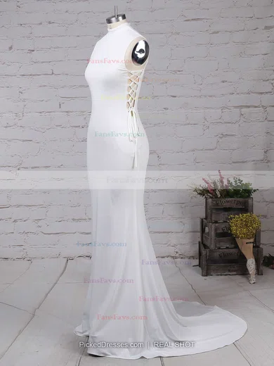 Trumpet/Mermaid High Neck Jersey Sweep Train Prom Dresses #Favs020104593