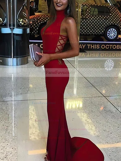 Trumpet/Mermaid High Neck Jersey Sweep Train Prom Dresses #Favs020104593