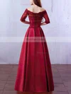 A-line Off-the-shoulder Satin Floor-length Appliques Lace Prom Dresses #Favs020102406