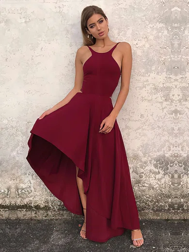 A-line Scoop Neck Silk-like Satin Asymmetrical Prom Dresses #Favs020106378