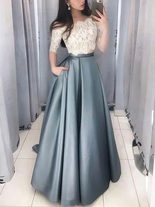 Ball Gown Off-the-shoulder Lace Satin Floor-length Pockets Prom Dresses #Favs020106380 Ball Gown Off-the-shoulder Lace Satin Floor-length Pockets Prom Dresses #Favs020106380